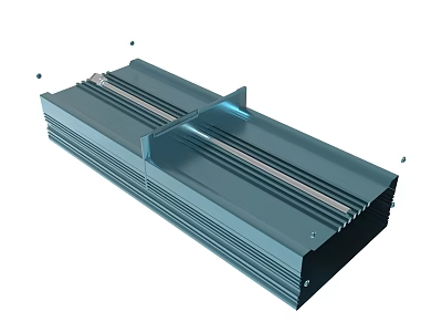 Metallic Blue Heat Sink Enclosure with Fin Structure and Screw Fixings 3d model
