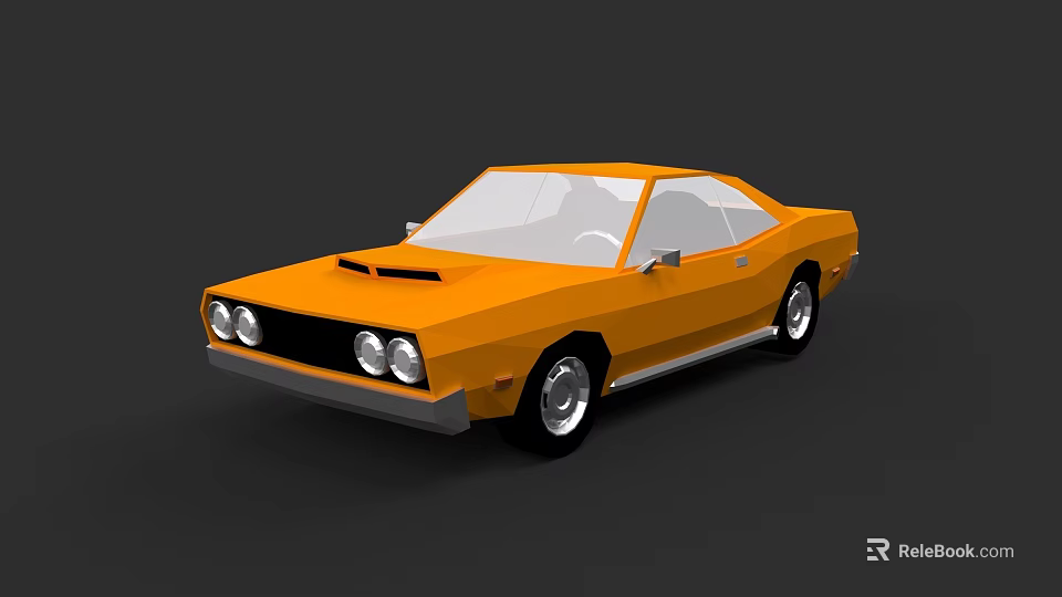 Classic Orange Muscle Car with Two Door Design Front Grille Round Headlights Sleek Body Lines 3d model 