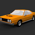 Classic Orange Muscle Car with Two Door Design Front Grille Round Headlights Sleek Body Lines