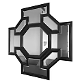 Decorative Wall Mirror With Black Frame Reflecting Cabinet And Bottles In Home Interior