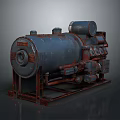 Vintage Industrial Equipment With Large Cylindrical Tank Rusty Metal Base And Pipes