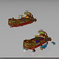 Red Decorative Spacecraft Models With Colorful Details And Cosmic Design Elements