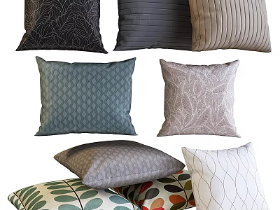 Stylish Throw Pillows With Leaf Patterns Striped And Geometric Designs In Assorted Colors 3d model