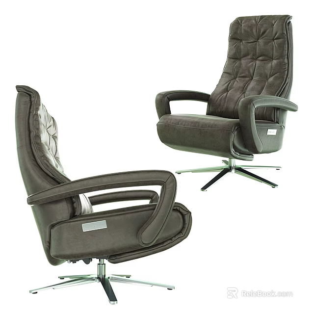 Modern Dark Office Chair With Quilted Back Swivel Base And Padded Armrests 3d model 