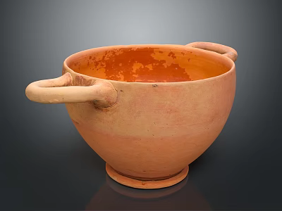 Terracotta Bowl With Two Handles And Textured Surface On Base 3d model