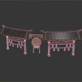 Traditional Chinese Architecture With Symmetric Curved Roofs Pillars And Circular Ornamental Plaque