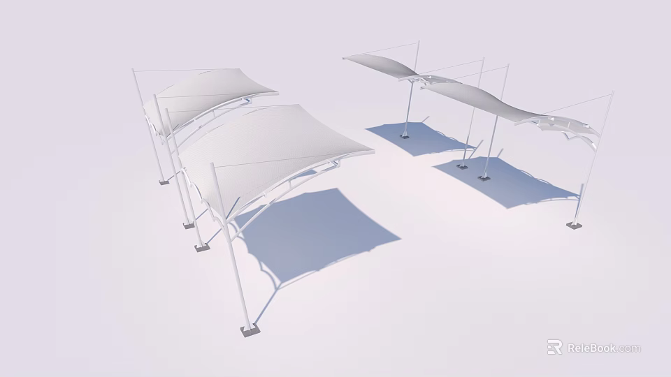 Outdoor Tensile Membrane Structure With White Canopy And Support Frame Design 3d model 