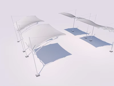 Outdoor Tensile Membrane Structure With White Canopy And Support Frame Design 3d model