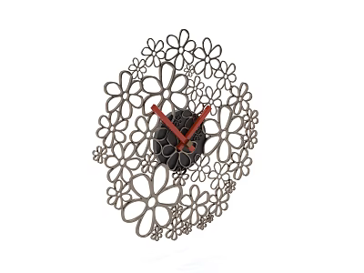 Decorative Wall Clock With Intricate Flower Pattern And Red Hands 3d model