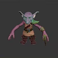 Children's Purple Monster Cartoon Character 3D Model With Big Ears Green Armor And Dagger