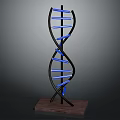 DNA Double Helix Model With Black Frame Blue Glowing Parts And Wooden Base