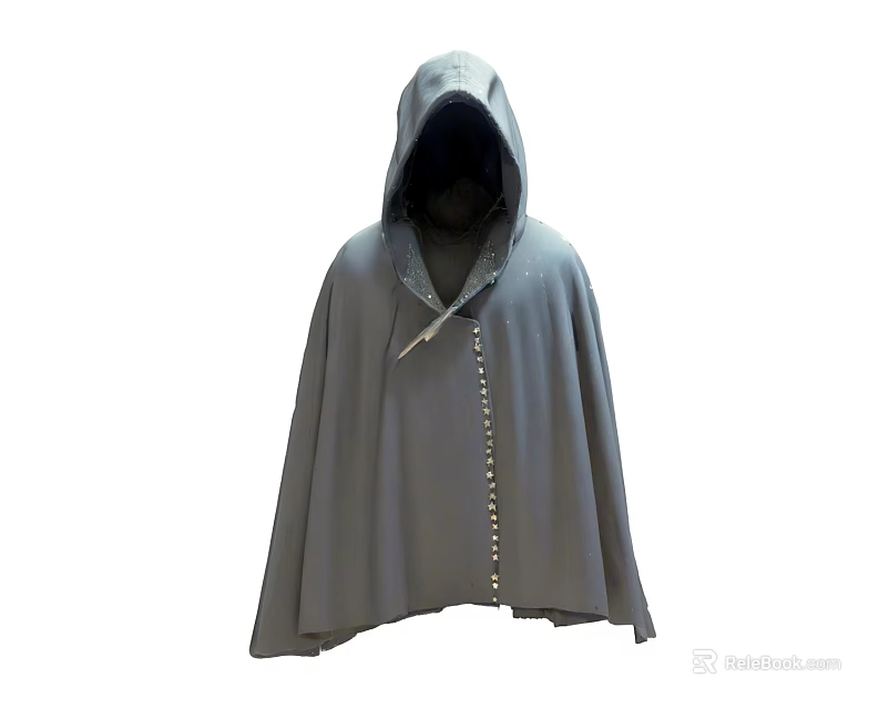 Intricate Gray Hooded Cloak Sculpture Carving With Lacing And Decorative Buttons 3d model 