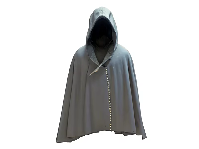 Intricate Gray Hooded Cloak Sculpture Carving With Lacing And Decorative Buttons 3d model