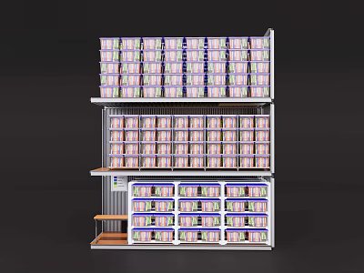 Multi Tiered Shelving System Filled With Organized Storage Items And Structure 3d model