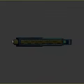 Sci Fi Futuristic Gun With Blue Luminous Accents Circular Emblem And Sleek Dark Design