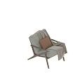 Modern Leisure Chair With Wooden Frame Gray Fabric Upholstery Brown Cushion And Beige Blanket