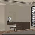 Elegant Modern Beige Brown Wardrobe With Dressing Table Round Mirror And Stool 3d model