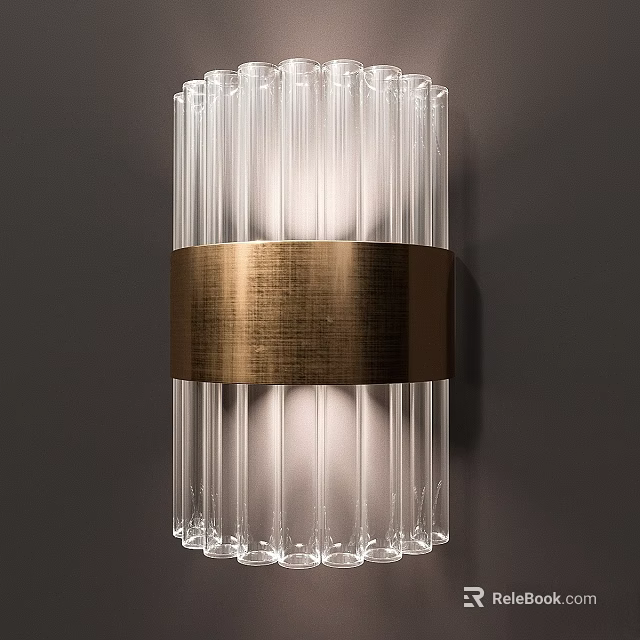 Modern Glass Striped Wall Light With Brass Metal Band And Wall Mounted Design 3d model 