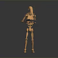 Orange Robot Game Movie Character Holding Gun in Standing Pose on Gray Background