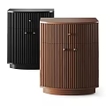 Modern Black and Brown Bedside Tables with Vertical Slat Design and Brass Handles