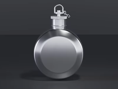 Shiny Silver Flask With Lid And Chain On Dark Background Surface 3d model