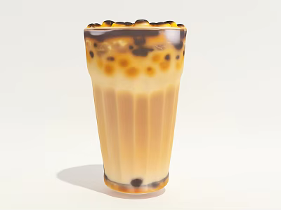 Iced Brown Sugar Boba Milk Tea With Tapioca Pearls In Transparent Cup 3d model