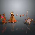 Rustic Teepee Tent Setup With Decorative Clothesline And Fabric Display Stands