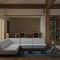 Warm Natural Wood Style Living And Dining Room With Cozy Sofa And Open Dining Area