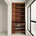 Modern White Balcony Cabinet With Wooden Open Shelf And Large Window City View