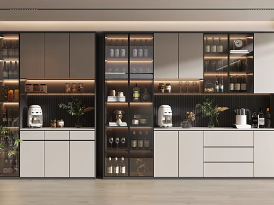 Modern Wine Cabinet With Glass Doors LED Lighting And Wine Bottles 3d model