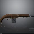 Vintage Wooden Grip Pistol With Silver Metal Barrel And Red Button Detail