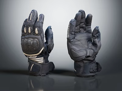Black Motorcycle Gloves With Protective Design And Stitched Palm Details 3d model