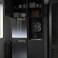 Modern Living Room Interior With Toshiba Washer Dryer Black Cabinets And Sink