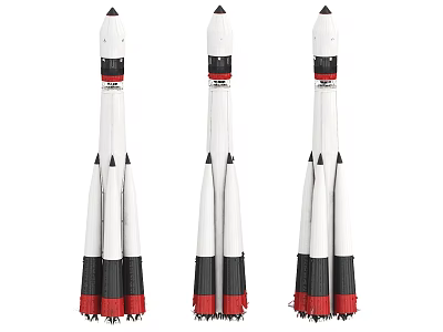 Three Detailed White Black Red Rocket Models With Spacecraft Design On White Background 3d model