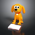 Yellow Cartoon Dog With Red Collar Round Tag And Open Book in Front