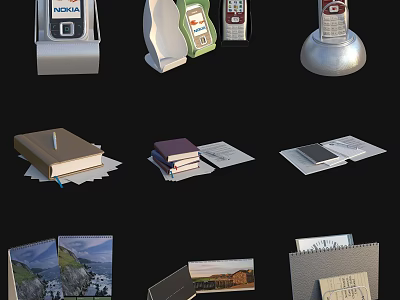Vintage Mobile Phones Books Notebooks Calendars And Paper Office Supplies 3d model