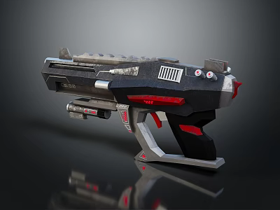 Futuristic Sci Fi Gun With Black Red Silver Metallic Finish And Tactical Grip 3d model