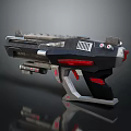 Futuristic Sci Fi Gun With Black Red Silver Metallic Finish And Tactical Grip