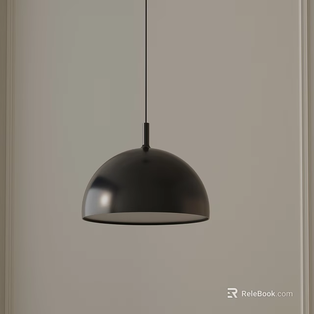 Modern Black Metallic Dome Shaped Pendant Light in Minimalist Living Space 3d model 