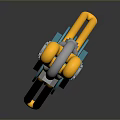 Blue And Yellow Mechanical Tool With Three Yellow Legs And Top Part