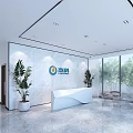 Modern Service Hall Interior With Reception Desk Marble Wall And Plants