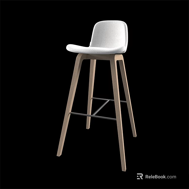 Modern High Stool With Wooden Legs And White Cushioned Seat Design 3d model 