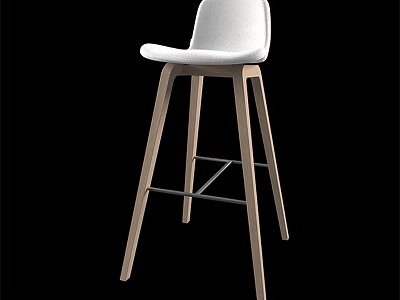Modern High Stool With Wooden Legs And White Cushioned Seat Design 3d model