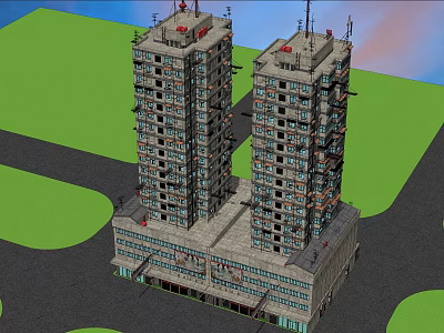 Rural Self Built House Two Multi Storey Residential Buildings With Green Area And Road Around 3d model