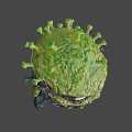 3D Rendered Virus Model With Green Spikes Yellow Green Surface Menacing Eyes And Sharp Fangs