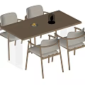 Light Brown Dining Table Set With Four Beige Cushioned Chairs And Fruit Bowl 3d model