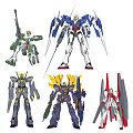 Various Gundam Model Action Figures With Different Color Schemes And Weapons 3d model