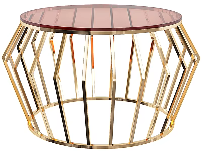 Round Coffee Table With Red Glass Top And Golden Geometric Metal Frame 3d model
