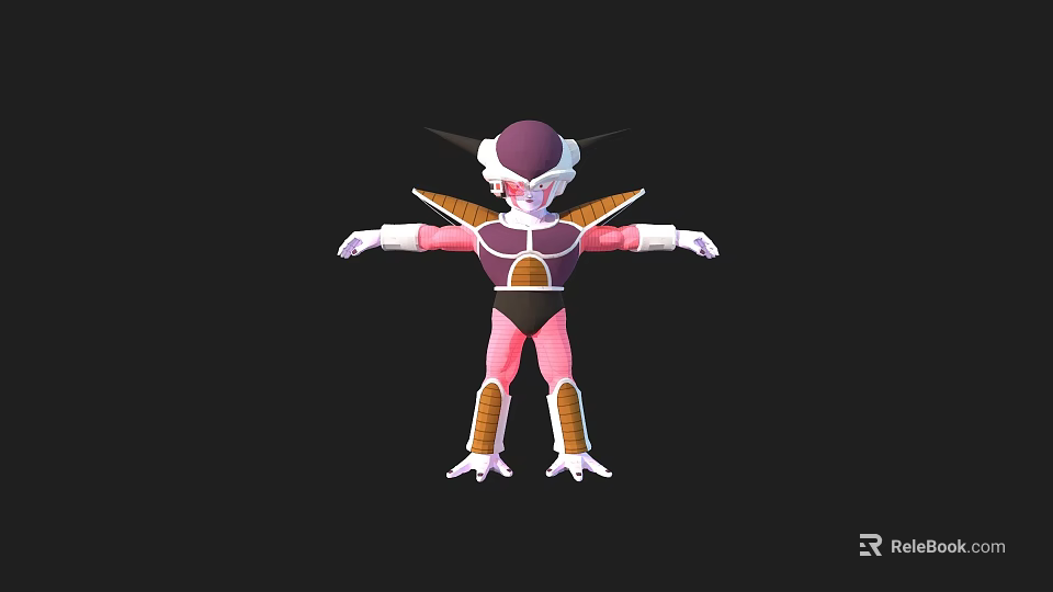 Game And Movie Character Featuring Purple Helmet White Face Pink Body Black Belt Brown Armor 3d model 