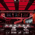 Modern Bar Interior With Red Blue Grid Ceiling DJ Booth Lighting And STAR Sign